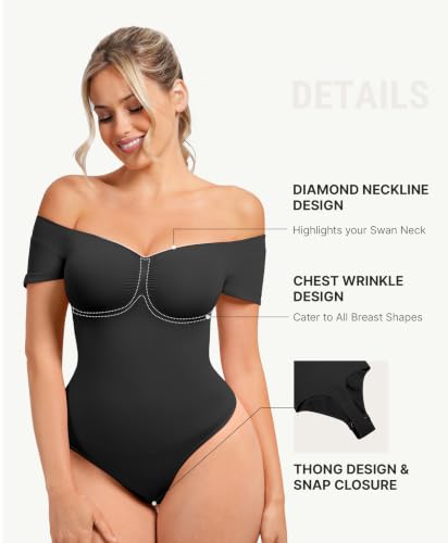 Image of FeelinGirl Short Sleeve Shapewear Bodysuit for Women V Neck Tummy Control