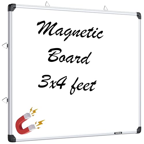 Image of Amazon Brand - Solimo Magnetic White Board with Aluminium Frame, 3 x 4 feet, Dry Erase Writing Board for Home, Office, School & Study Room, Wall Mount