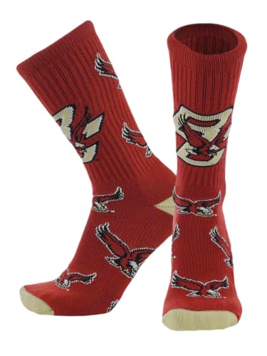 TCK Boston College Eagles Crew Socks - Men's & Women's NCAA Fan Apparel - Mayhem (Maroon/Vegas Gold/White, Made in USA, Large)