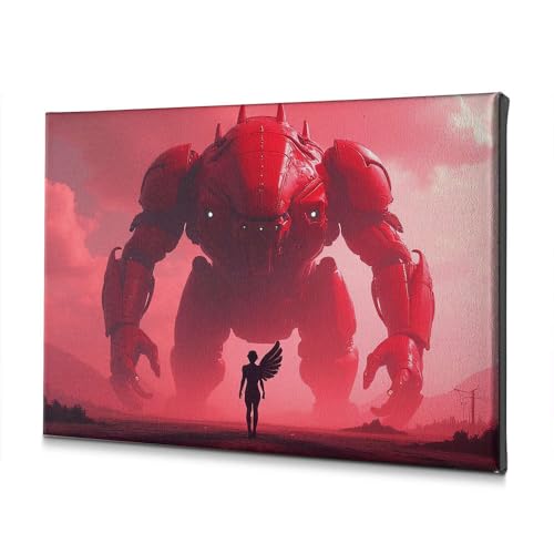 Toile deco bapteme grand robot rouge format 40 x 60 cm