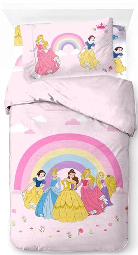 Jay Franco Disney Princess Rainbow 100% Baumwolle Einzelbett-Set, 3-teilig...