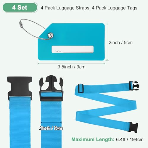 Image of M METERXITY 4-Sets Luggage Straps TSA Approved, Travel Straps for Luggage Suitcase Tags Set, Adjustable Suitcase Belt [Sky Blue]