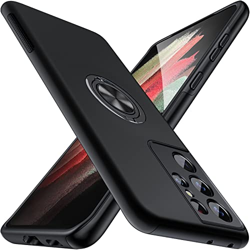 AOUIA Hülle für Samsung Galaxy S21 Ultra,Case mit 360° Ring Ständer Handyhülle Mehrschichtig Schutzhülle Magnetische Autohalterung Stoßfest Cover für Samsung Galaxy S21 Ultra [TPU + PC],Schwarz Cover