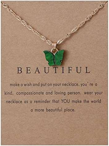Colorful Acrylic Butterfly Pendant Necklace Bohemian Adjustable Retro Card Clavicle Chain Insect Animal Necklace for Women Girl Teen Friend Friendship Party Jewelry Gift-18 green