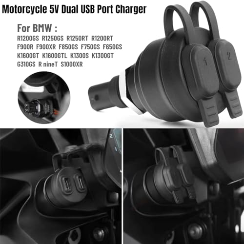 5 V USB-Ladegerät für Motorrad, Netzadapter mit Zwei Anschlüssen für BMW R1200GS R1250GS R1250RT R1200RT R nineT K1600GT K1600GTL K1300S K1300GT G310GS F900R F900XR F850GS F750 F750 650GS SC 1000XR