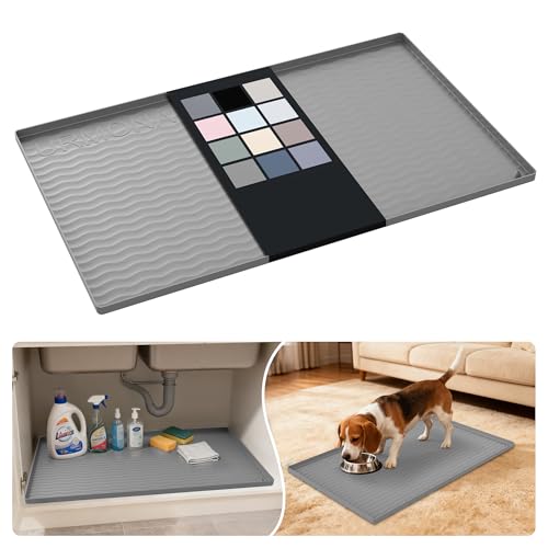 Image of URMONA Waterproof Silicone Under Sink Mat 31'' x 19'' Shelf Liner for Kitchen and Bathroom, Cabinet and Counter Protector, Storage and Organizers, Litter Mat, Pet Cat Puppy Essentials(Beige)
