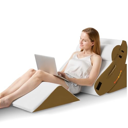 HABUTWAY 4Pcs Orthopedic Wedge Pillow, Bed Pillow for Sleeping, Post Surgery Foam Wedge Pillow for Back Pain Relief, Triangle Adjustable Support Pillow with Machine Washable Cover, Brown