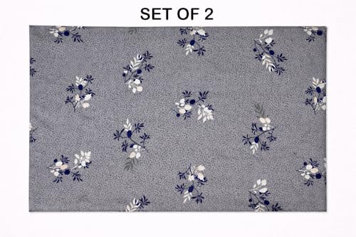 Image of Designer Floral Printed Flat Bedsheet for Double Bed 200tc to 220tc | Ultra Soft Cotton Fabric | King /Queen Size Top Sheet with 2 Matching Pillow Covers - 228 x 228 Cm, Grey
