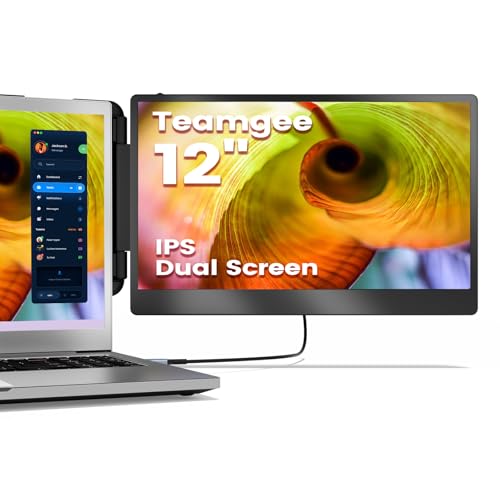 Teamgee Laptop Screen Extender, 12” IPS 1080 FHD Portable Monitor with Built-in Speakers & Kickstand, Compatible with Mac Windows Android Dex Harmony, S1 mini Dual Screen Extender Fits 12”-16” Laptops