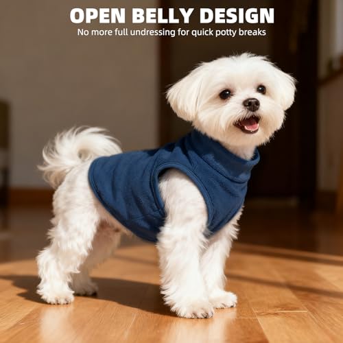 Image of PUPTECK 3 Pack Fleece Dog Vest Sweaters Winter Coat for Small Dogs, Pullover Jacket Pet Cat Fall Clothes Puppy Sweatshirt for XS S Medium Boy Dogs, Navy&Blue&Light Blue, L