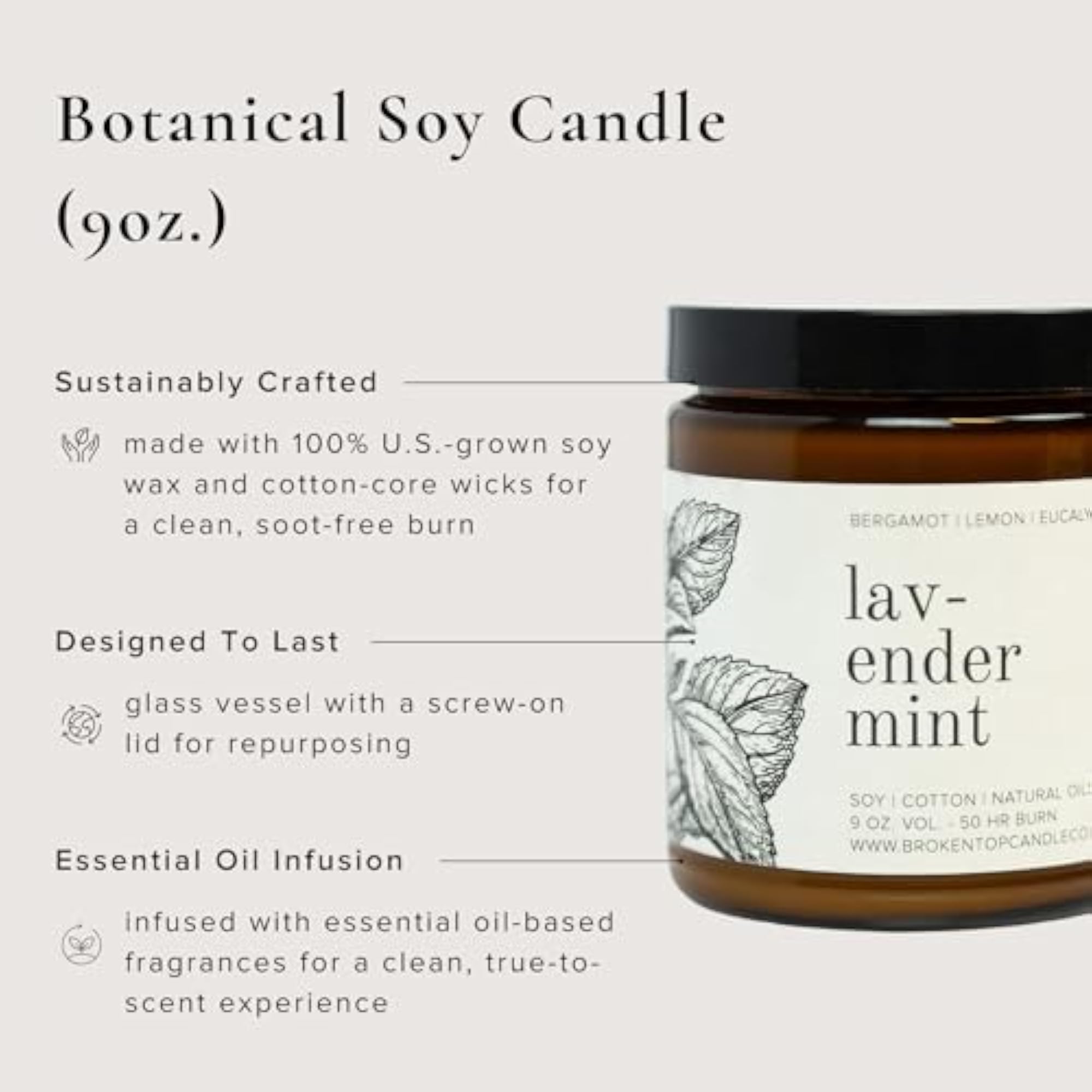 Candle Soy Lavender Mint 9 Ounce