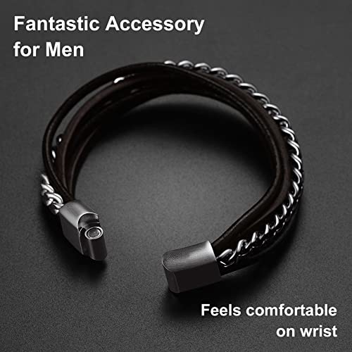 Chainspromax Mens Wrist Bracelets Rope Bracelets Leather Bracelet Men Cuff Bracelet Stainless Steel Cuban Link Bracelet #TOP3