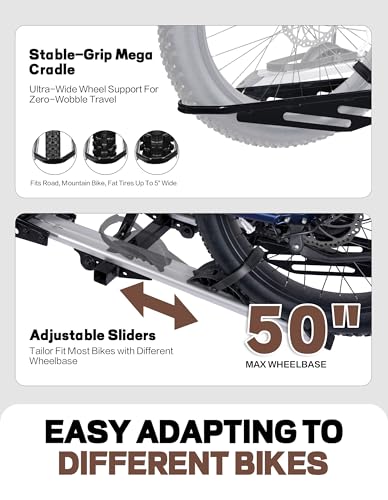 RokRack One Foldable 2-Ebike Rack with Ramp, 200 lbs Capacity, Hitch Mount Electric Bike Rack, Fits up to 5\" Fat Tire Width and 50\" Wheelbase, Ebike Carrier Rack for 2\" Receiver for Cars SUVs Vans RVs