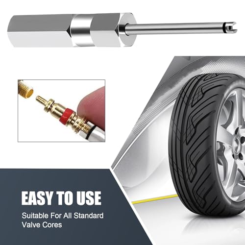 Image of leechio 1 PC Car Sturdy Rust-proof Steel Valve Core Wrench, 4.33 inch Non-destructive Disassembly Tire Valve Stem Puller, Adsorbable American Valve Repair Tool with Non-slip Hexagonal Handle (Silver)