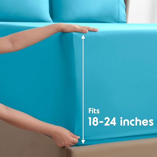 Image of Nestl Extra Deep King Sheet Set - 6 Piece Breathable & Cooling Sheets - Hotel Luxury Bedding Set w /18-24 Inch Deep Pockets - Easy & Secure Fit - Super Soft, Wrinkle Free & Comfy - Bright Blue
