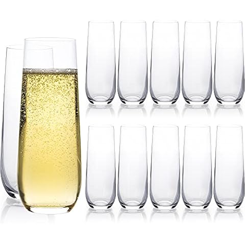 UMEIED 12-PACK Stemless Champagne Flutes Set, Crystal Champagne Glasses Set, 8 oz Champagne Glasses, Prosecco Mimosa Glasses Set for Home Wedding Housewarming and Anniversary Cover