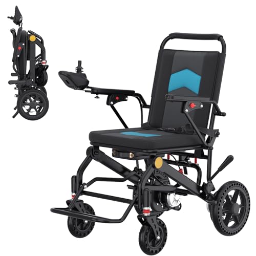 Portable Electric Wheelchair Foldable Power Wheelchair with Joystick Control, Lightweight Mobility Aid with Cushioned Seat All Terrain Power Wheelchair for Adults