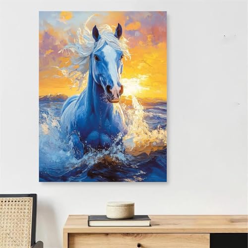 Peinture par numero adulte cheval blanc grand format 45x60cm complet