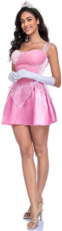 YOMORIO Pink Princess Costume for Women Short Fairy Tale Dress with Tiara and Gloves Sexy Cosplay Outfit for Halloween