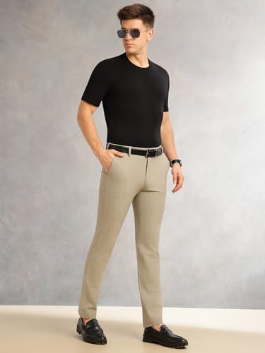 Image of Thomas Scott Men's Regular Fit Mid-Rise Solid Formal Performance Trouser | Flexi-Waist & 4-Way Stretch | 4 Pockets | Button Closure