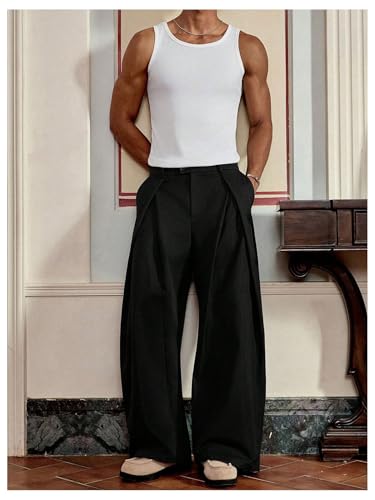 Men's Wide Leg Dress Pants Zipper Fly Pleated Baggy Suit Pants Casual Business Trousers with Pockets Slacks for Men3