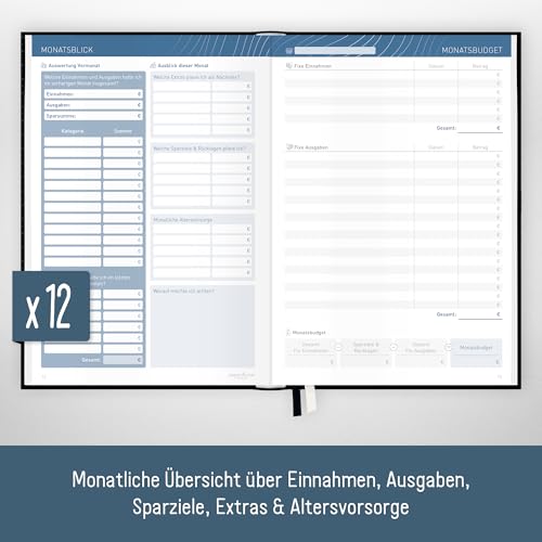 paper&you® Finanzplaner A5+ für 1 Jahr - Haushaltsbuch & Budget Planner mit 12 Monatsübersichten, Einnahmen-Ausgaben Tracker für 53 Wochen Black Edition (17 x 25 cm) - nachhaltig & klimafreundlich