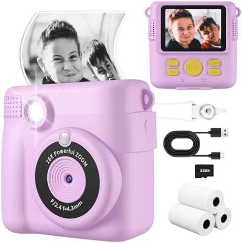 Yexmas Kids Digital Camera With Instant Print 1080P Video 32G SD Card Pink