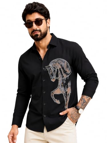 Tlaviya Men's Black Full Sleeve Cotton Casual Shirt - Image 2