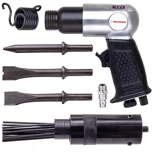 TECHNIC AT-8039DA Martillo Neumático con Escalador de Agujas y 3 Cinceles Forma de Pistola Vaso de Cincel Redondo 19 Agujas de 18 cm de Diámetro Velocidad de Trabajo 4500 rpm