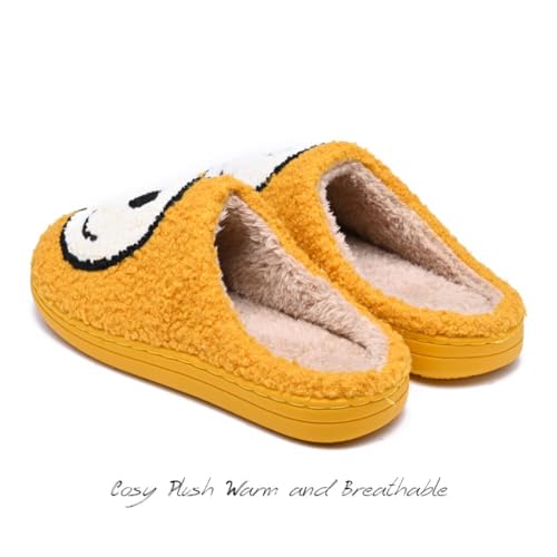 Image of Women's Men's Preppy Happy Face Slippers Comfy Warm Plush Slip-On House Slipper for Winter Indoor Soft Cushion Non-slip Fluffy Slides Slippers