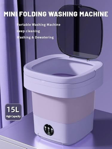 Portable Washing Machine, Mini Washer,15L Upgraded Large Capacity Foldable Washer.Deep Cleaning of Underwear, Baby Clothes and Other Small Clothes.Suitable for Apartments, Dormitories, Hotels.(Purple)
