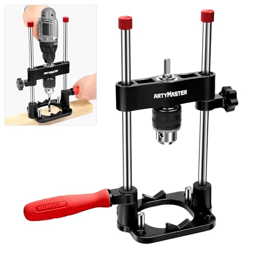 Image of ArtyMaster Portable Drill Guide for Straight Holes, Portable Drill Press Adapter for Hand Drill, Stable & Accurate, Includes Chuck Key, Drill Straight Hole Jig for Woodworking, DIY WT116A