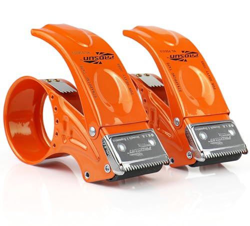 BOMEI PACK Metal Packing Tape Dispenser 2inch Heavy Duty Handheld Heavy Tape Dispenser 2Pcs Orange