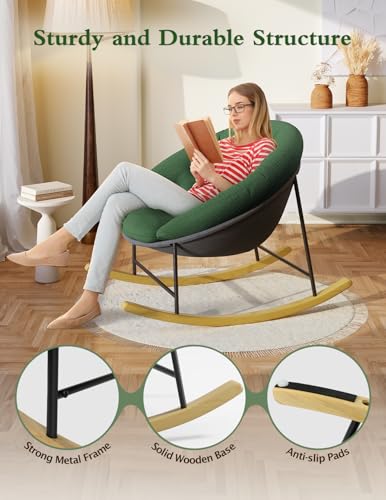 Kidirect Upgraded Nursery Rocking Chairs, Modern Oversized Saucer Chairs with Fluffy Cushions & Metal Frames, Big Comfy Reading Chairs for Adults, Suitable for Bedroom, Living Room, Apartment, Patio