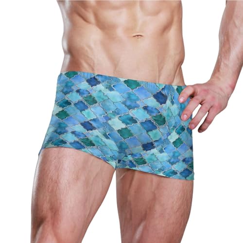 Blue Morocco Buffalo Check Plaid Mens Swim Trunk Swimwear Bathing Suit Swim Brief Square Leg Board Short S B04036473