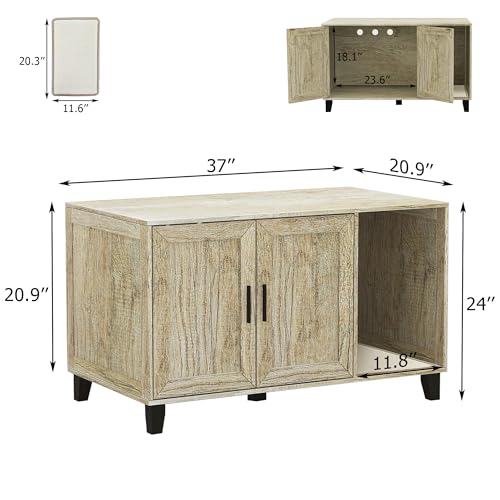 TaoHFE Hidden Cat Litter Box Enclosure Furniture with Cats Scratch Pad Farmhouse Enclosed Cat Litter Boxes Cabinet Furniture with Doors Wooden Indoor Cats Box House,Oak