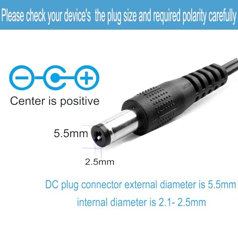 12 Volt 1 Amp Power Supply Adapter DC 12V Replacement Power Cord AC 100V-240V to DC 12V 1A Power Adapter AC/DC Transformer 5.5mm x 2.5mm Compatible with 5.5x2.1mm DC Output and More 5tips - Thumbnail 3