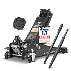 STAHLWERK Hydraulischer Wagenheber mit 3 t Tragkraft – extra flach, 73-500 mm Hubbereich, gummierte Rollen, Doppelhubkolben, Rangierwagenheber, Hydraulik-Wagenheber, Autoheber (WHB-73 ST)