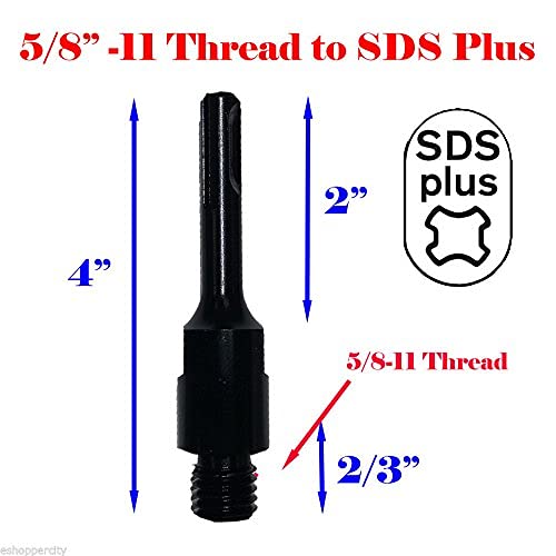 MTP Core Drill Bit Adapter 5/8"-11 UNC Thread Male to SDS Plus Shank Diamond Hammer Power Drill