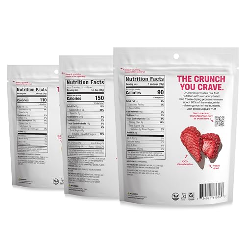 Crunchies Freeze-Dried Fruits, 100% All Natural Crispy Fruit, Non GMO and Kosher, Resealable Freeze Dried Fruit Snack Packs, Pack of 6 (Strawberry Lovers Variety Pack)
