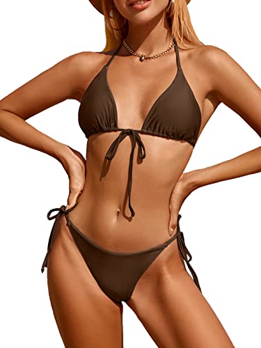 Image of Bikinis Swimsuit Set for Women Swimwear Triangle Bathing Suit Tie String Thong