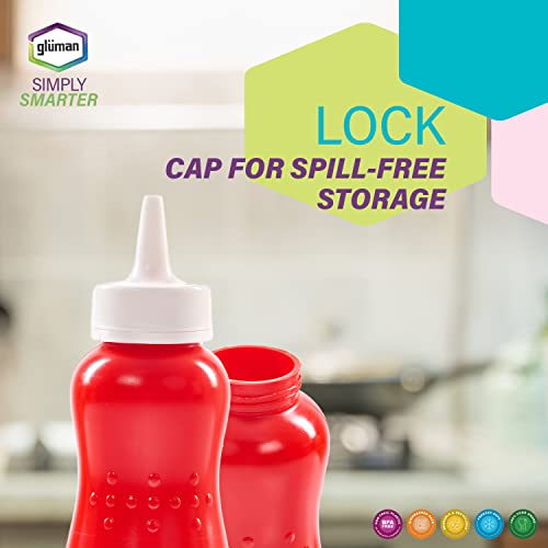 Image of Gluman Plastic Squeezy 750 Ml Sauce Bottle (Set Of 2) For Clean & Mess-Free Dispensing | 100% Food Grade | Dishwasher Safe | Freezer Safe | Ergonomically Designed | Reusable (Red)