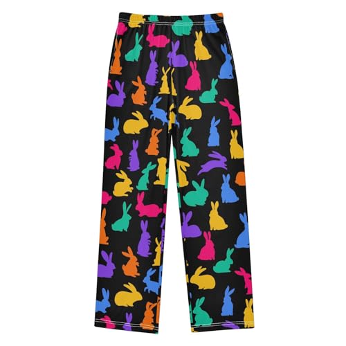 ZZXXB Colorful Bunny Pattern Boys Long Pants Soft Trousers Elastic Waist Kids Lounge Bottoms with Pockets S-XL