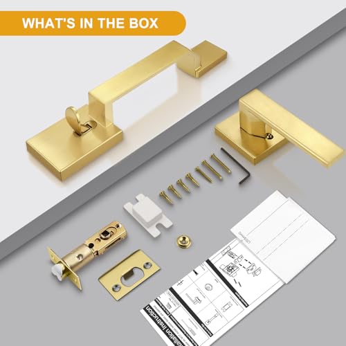 Probrico Gold Front Door Handle,Modern Entry Door Handle with Reversible Lever,Exterior Square Passage Door Handle Without Locking No Key by Probrico - Used condition - Image 8