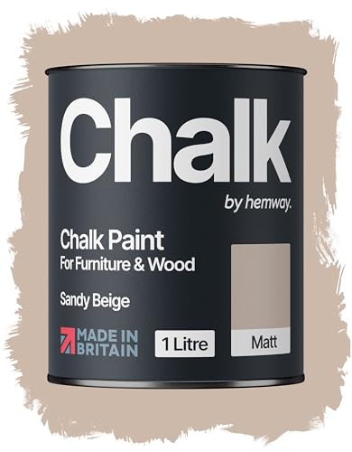 Hemway Chalk Paint Sandy Beige Furniture Paint 1L, Matt Finish Shabby Chic, Chalk Furniture & Walls, Quick Dry & 1 Coat