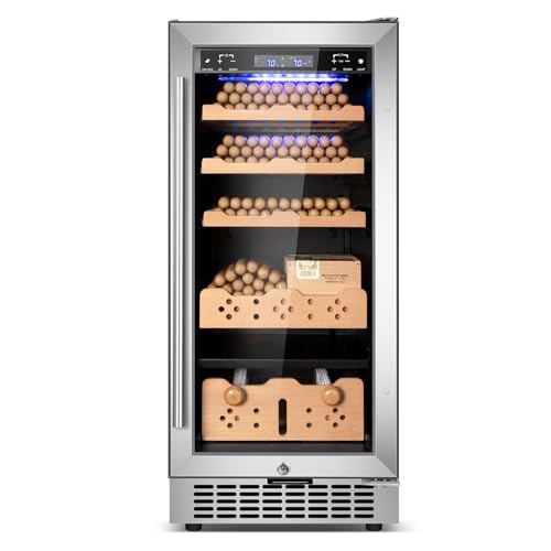 FoMup Electric Cooler Cabinet 88L with Temperature and Humidity Control, Spanish Cedar Wood Shelves, Reversible Door and Safety Lock (546 Counts Capacity)