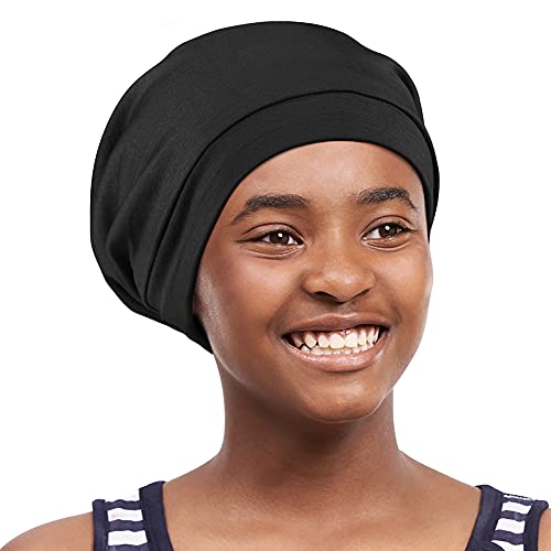 Kids Beanie Sleep Hats Bonnet for Night Sleeping Skull Cap to Keep Hair Smooth Adjustable Black4