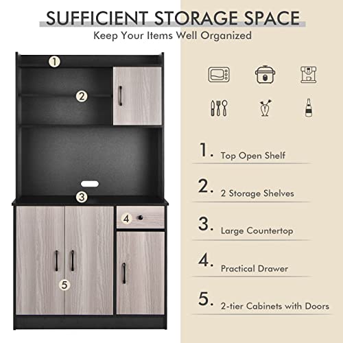 Costway Freestanding Buffet With Hutch, Kitchen Pantry Storage Cabinet With 5-Position Adjustable Shelves, Kitchen Buffet Cabinet With Open Shelves, Doors And Drawer For Home (Black) #TOP2