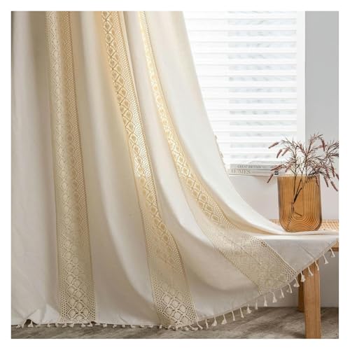 YKMYXZ Cortinas, Cortinas Opacas de 60-300 cm, Color Beige, for Sala Estar, con borlas, Lino y algodón(150 * 100 CM (Width*Drop))