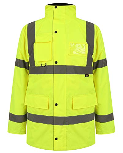 Mega_JumbleSale® Hi Vis Vis Safety Security Warm Jacket | Men High Visibility Reflective Tape Two Tone Waterproof Builder Workwear Top (S, Hi Vis Parka Coat Yellow)